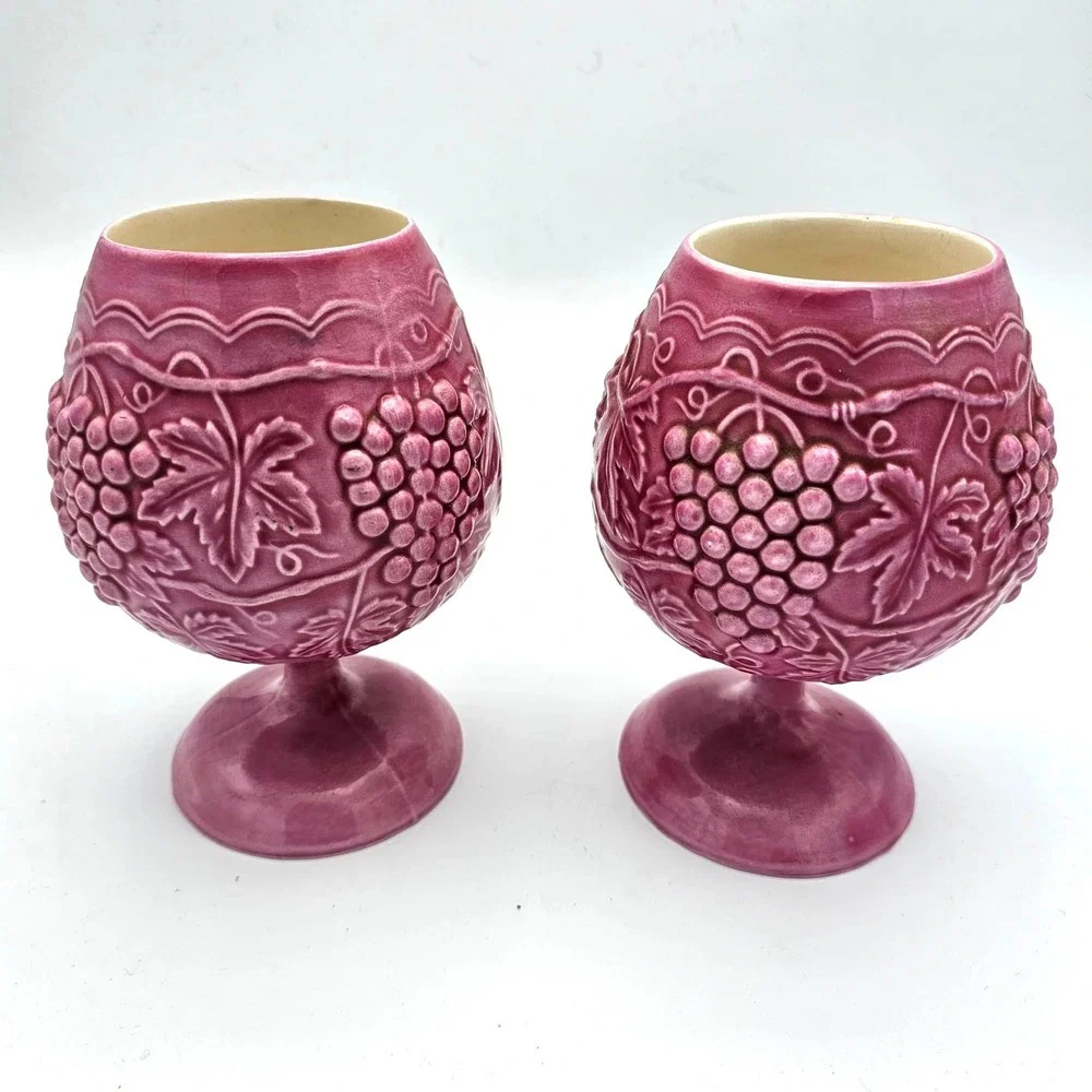 Vintage Arnels Matching Pink Grape Goblets Planters set ceramic cottagecore